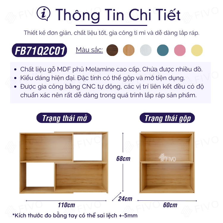 Kệ Sách Gỗ Để Sàn FIVO FB71 Màu Gỗ, Với Tính Năng 2IN1 Đóng Mở Tùy Thích, Nhiều Ngăn Chứa Đồ Rộng Rãi - Hàng Chính Hãng