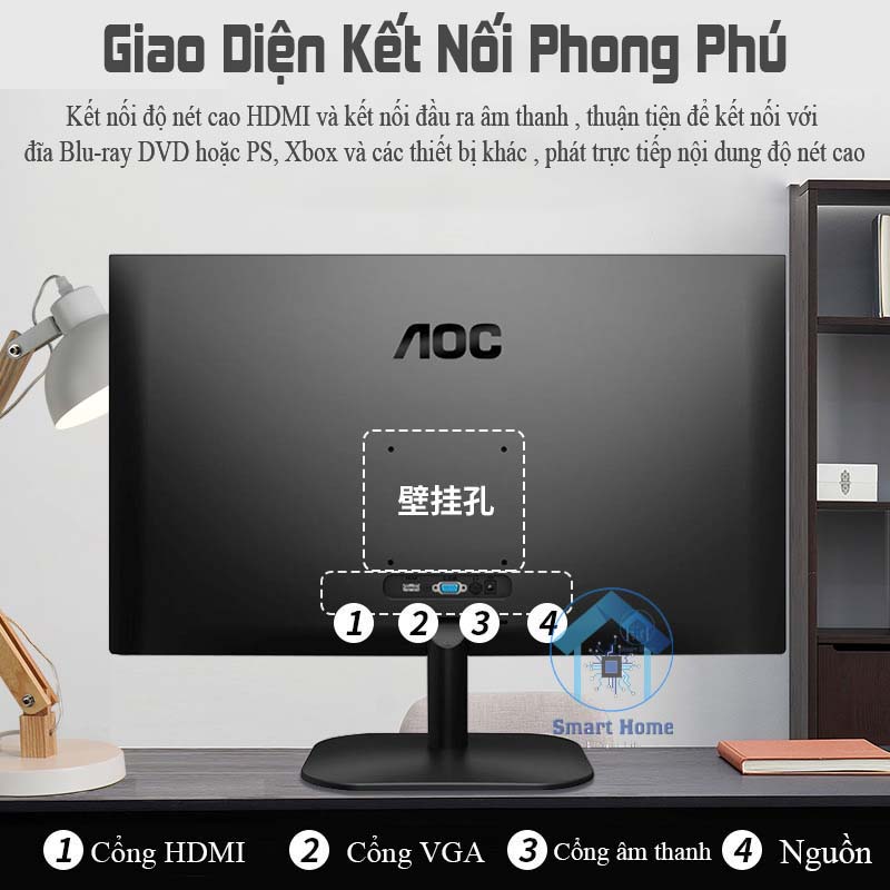 Màn Hình Máy Tính 24 Inch Full Viền AOC 24B2XHM/74 FHD 1920*1080 75HZ Cổng Kết Nối HDMI + VGA Tiện Dụng - Hàng Nhập Khẩu