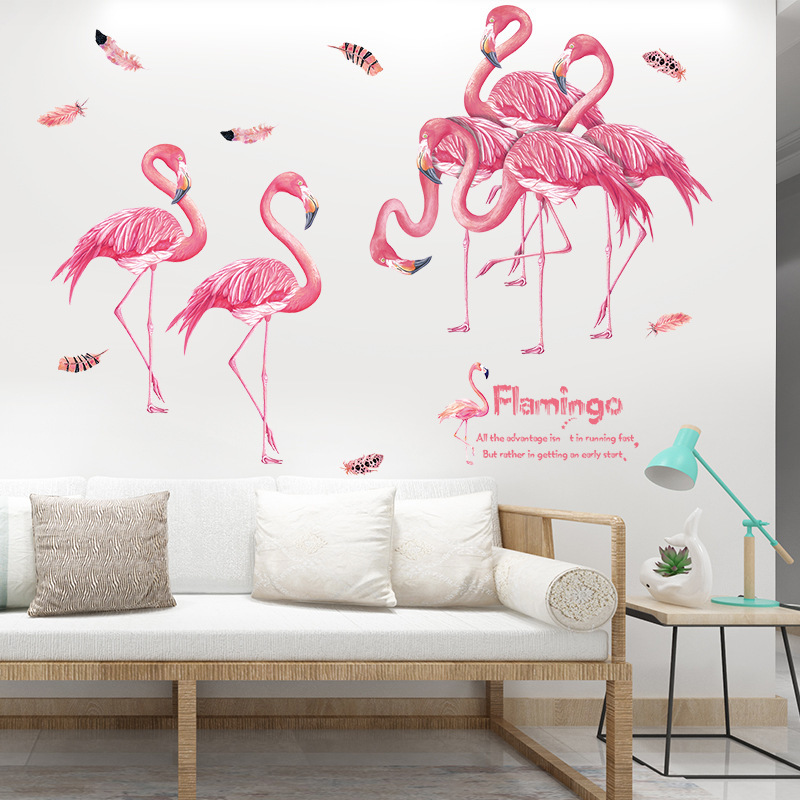 Decal dán tường chim hạc hồng sang trọng dán được kính , gỗ