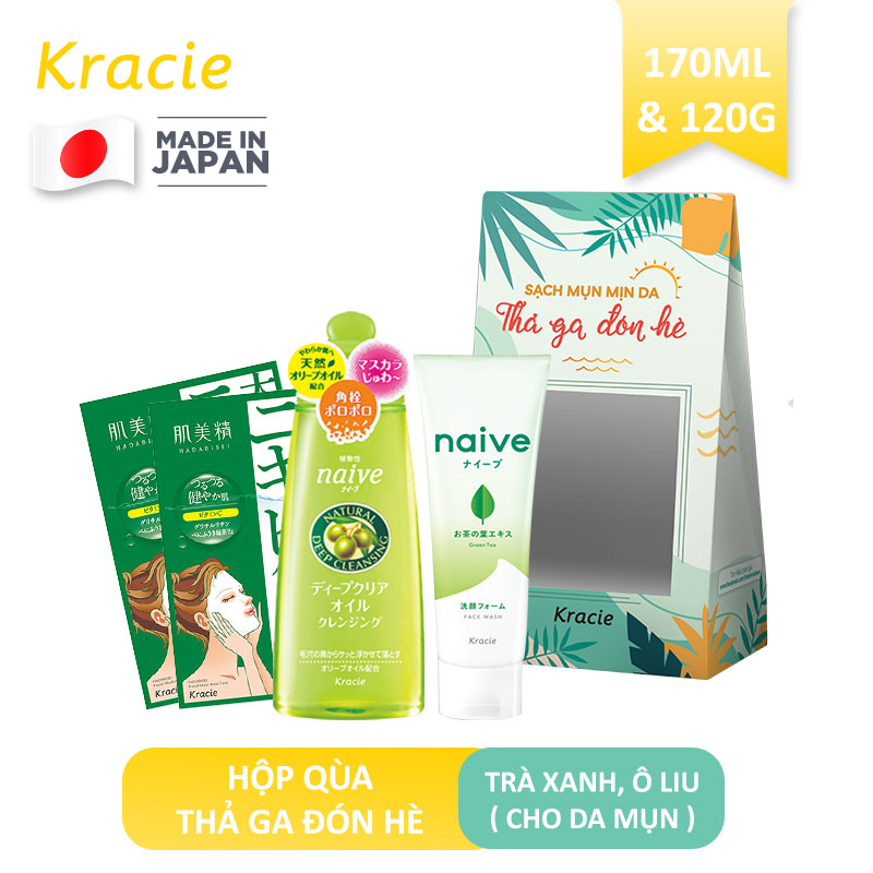 Bộ 3 Chăm Sóc Da Mụn Naive ( Dầu Tẩy Trang 170ml + SRM Trà Xanh 130gr + Mặt Nạ Hadabisei Dành Cho Da Mụn 17.1ml )