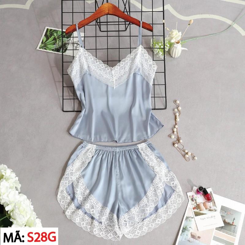 HISEXY Đồ Ngủ 2 Dây Quần Cộc Ren Xẻ Mặc Nhà Lụa Satin Cao Cấp Đủ Size Dưới 75Kg MS29
