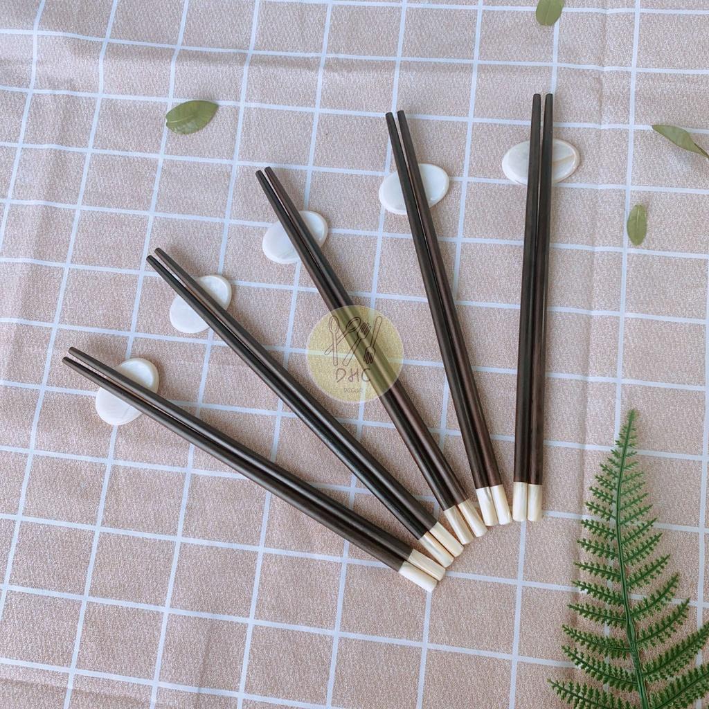 Đũa gỗ Trắc đen đầu gắn ốc tròn 25cm siêu sạch - Hàng đẹp - Đũa gỗ Cao Cấp