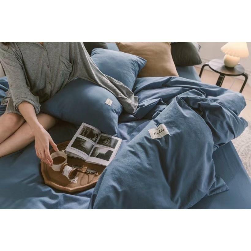 Bộ Chăn Ga Gối Cotton Đũi - Xanh Nước Biển