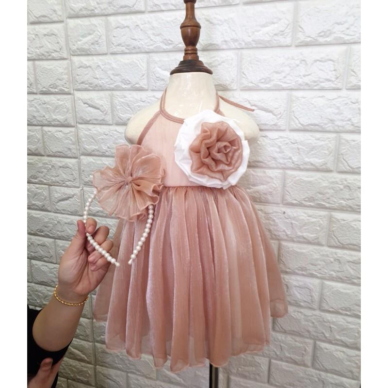 Đầm váy yếm công chúa voan tơ bé gái kèm băng đô bờm siêu xinh 4-30kg