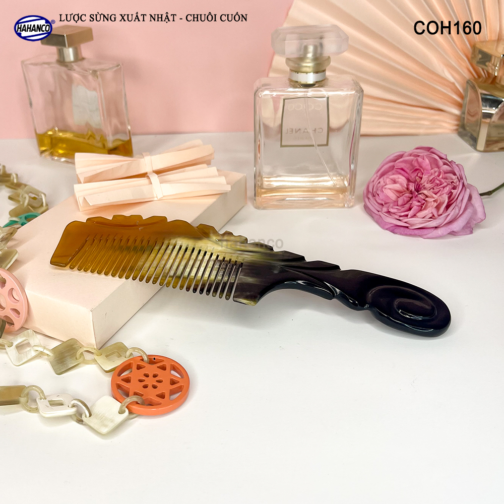 Lược Sừng Vân Nưa Chuôi Cuốn Họa Tiết Uốn Lượn Sắc Sảo, Chăm sóc tóc - COH160