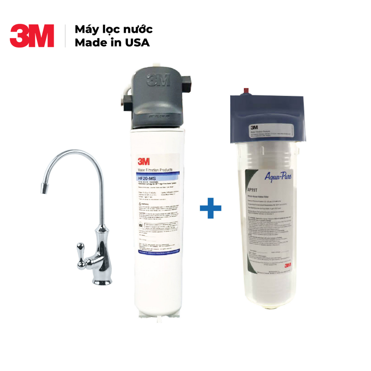 Combo 3M Máy Lọc Nước 3M BREW120-MS Kèm Vòi Và Lọc Thô 3M AP 055T-110 Không Điện - Hàng Chính Hãng