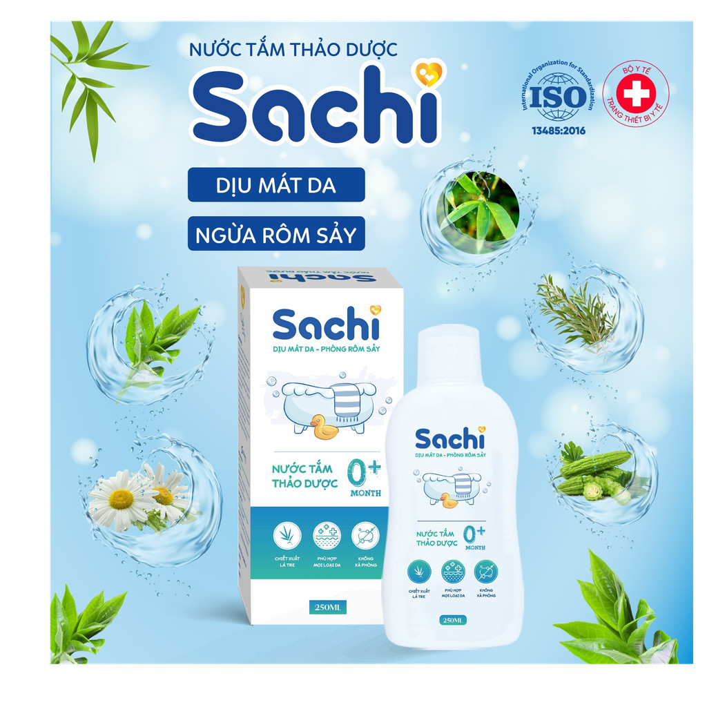 Nước Tắm Thảo Dược SACHI Dịu Mát Da ,Ngừa Rôm Sảy, Hỗ Trợ Ngăn Cảm Cúm, Cảm Lạnh Cho Bé Lọ 250ml / 500ml