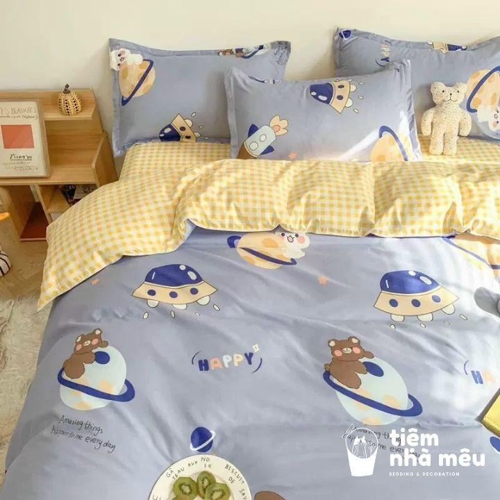Bộ Chăn Ga Gối Cotton 3Dm6/m8/2m-Tiệm Nhà MêuSet 4 Món 2 Vỏ gối ,drap , vỏ chăn Hoa Lá Thoáng mát Mềm Mịn Cao Cấp
