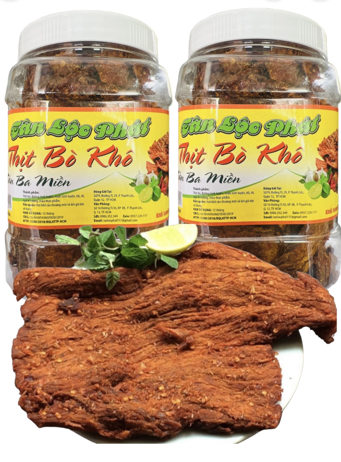 THỊT BÒ KHÔ MIẾNG MỀM CAY NHẸ TÂN LỘC PHÁT 1KG GỒM 2 HŨ SIZE NHỎ