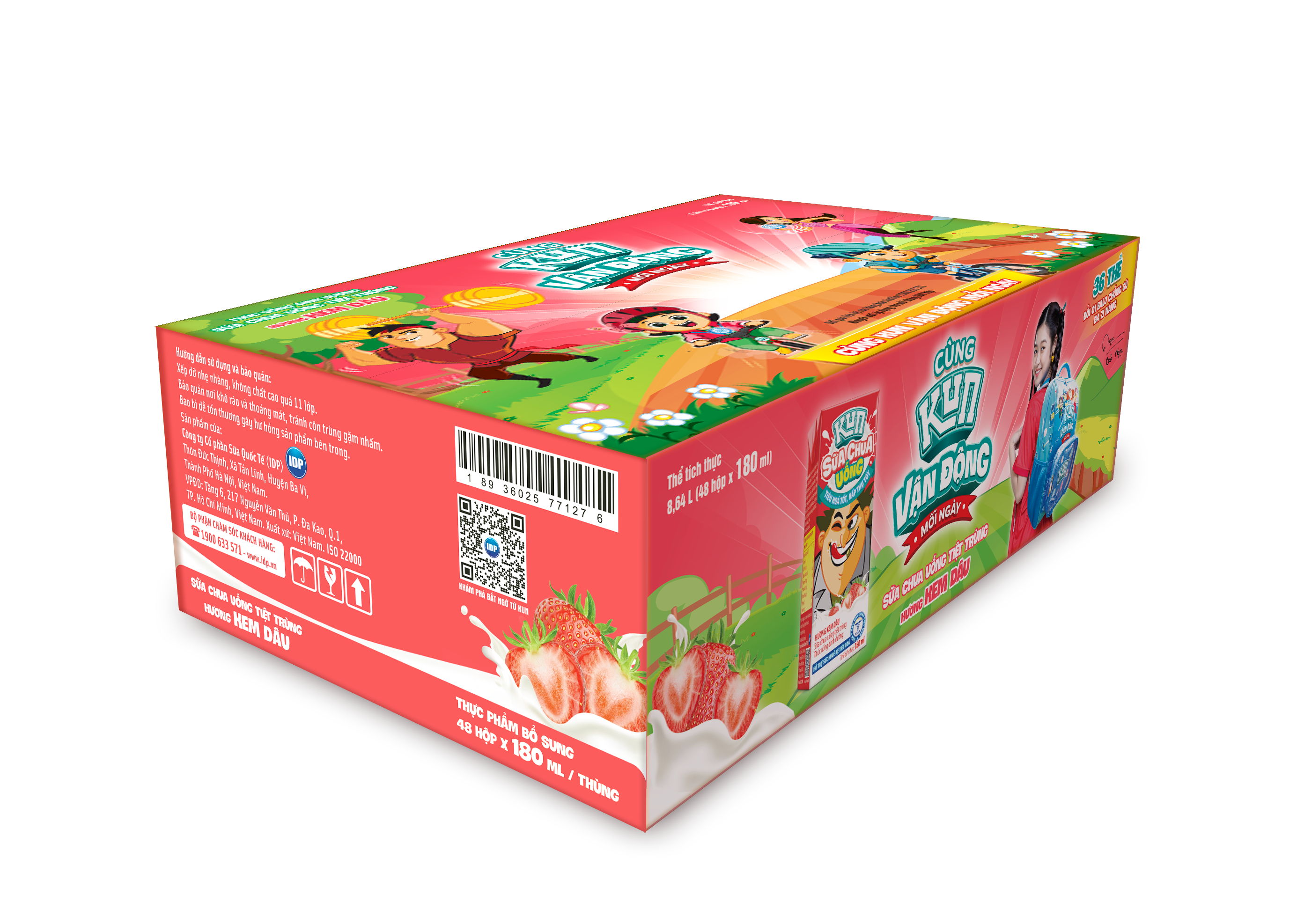 Kun sữa chua uống kem dâu thùng 48 hộp x 180ml