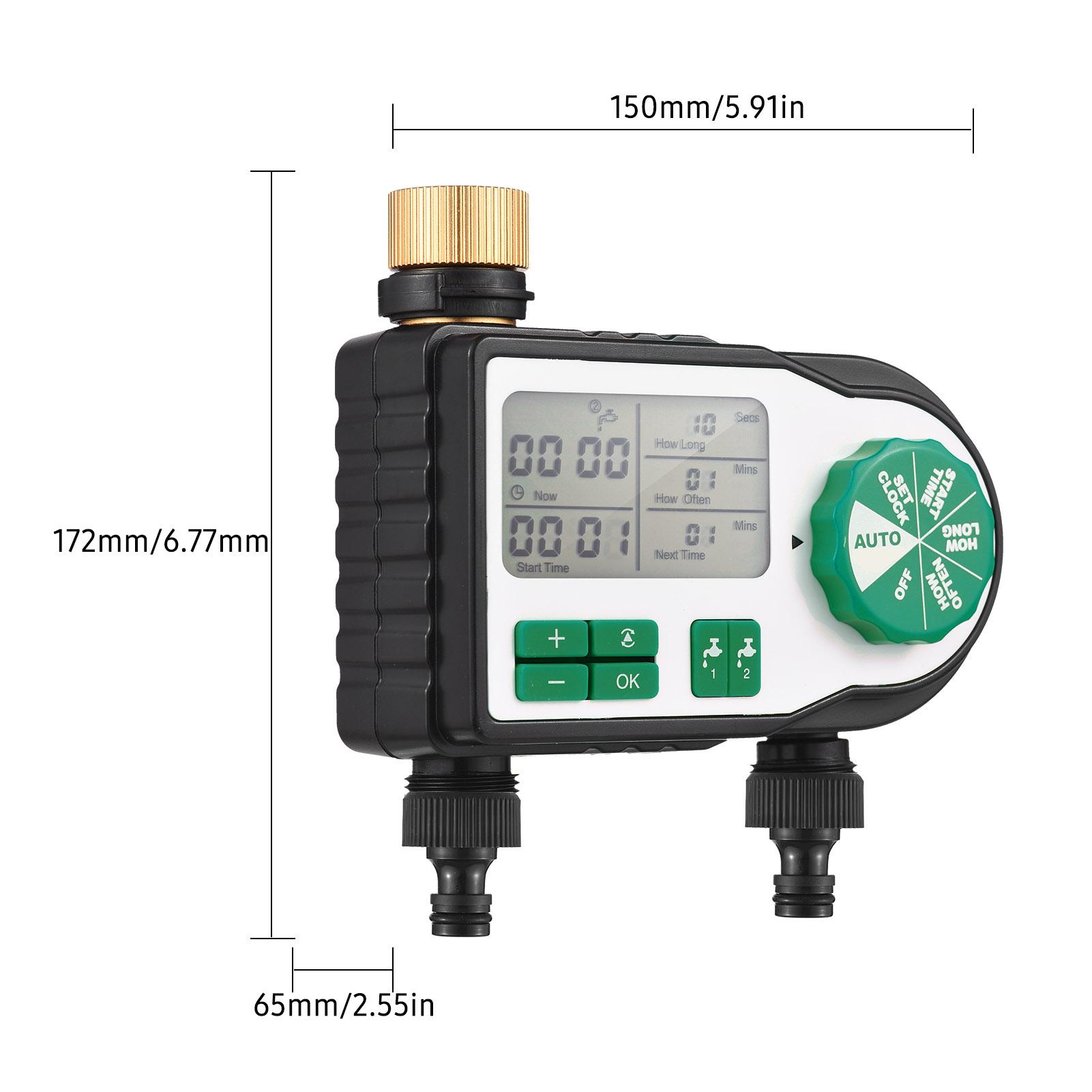Digital Automatic Watering Timer with 2 Hose Connectors Programmed Garden Irrigation Timer Faucet Sprinkler Intelligent Irrigation Controller for Lawn Farmland Courtyard Greenhouse