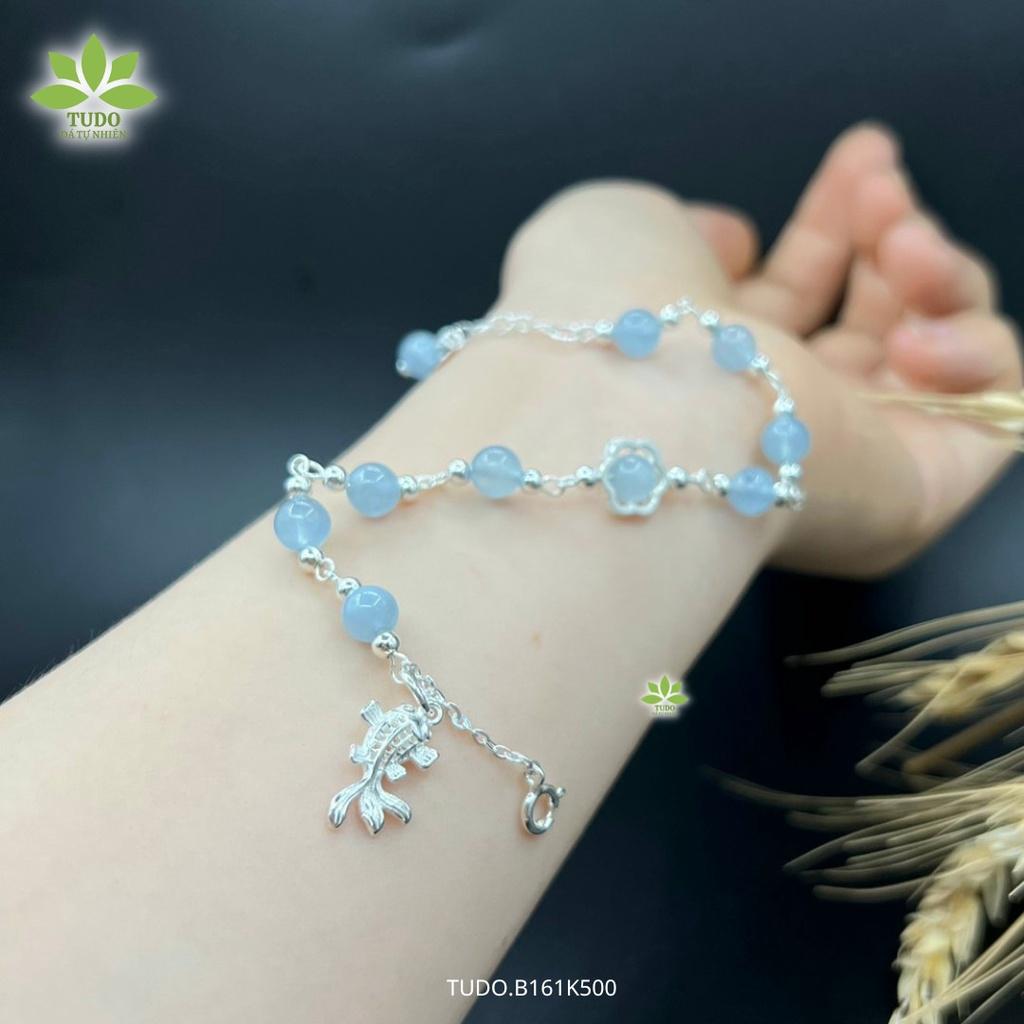 Vòng Tay Nữ Đẹp - Vòng Phong Thủy Mệnh Thủy Mộc TUDO B161K500 VCBAQUA Charm Bạc Hoa, Cá Vô Ưu, có dây Freesize