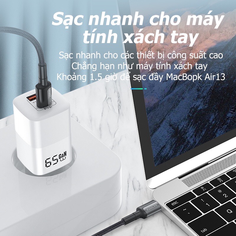 Cốc Sạc Nhanh Kuulaa GaN 65W - Công Nghệ Quick Charge 4.0, PowerDelivery 3.0 - Sạc Nhanh Cho Mac book, IPhone, Samsung, Android - Hàng Chính Hãng