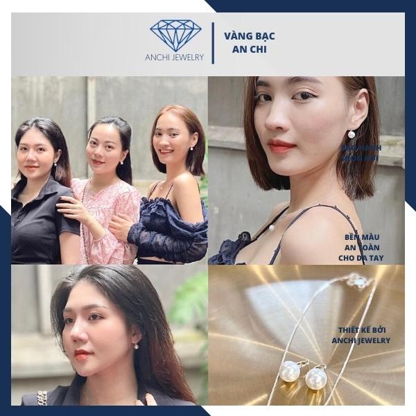 Bộ trang sức bạc đính hạt trai nước ngọt gồm dây chuyền và bông tai, Anchi jewelry