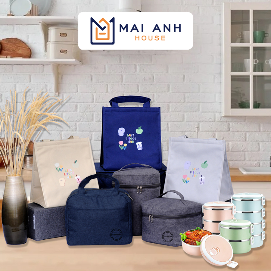 Túi giữ nhiệt đựng hộp cơm đồ ăn, túi đựng cơm văn phòng có khóa kéo, 3 lớp giữ nhiệt kiểu xuất Nhật, dày dặn, nhiều kích cỡ Mai Anh House