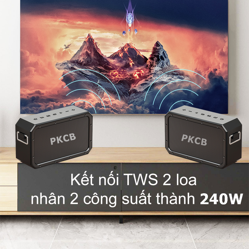 Bộ Loa Bluetooth không dây nghe nhạc, micro bluetooth không dây hát Karaoke cao cấp 120W công suất lớn Super Bass có cổng usb, thẻ nhớ, line 3.5mm pin 15600MAH sạc Type C Chip DSP loa kết nối TWS lên 240W Hàng Chính Hãng PKCB