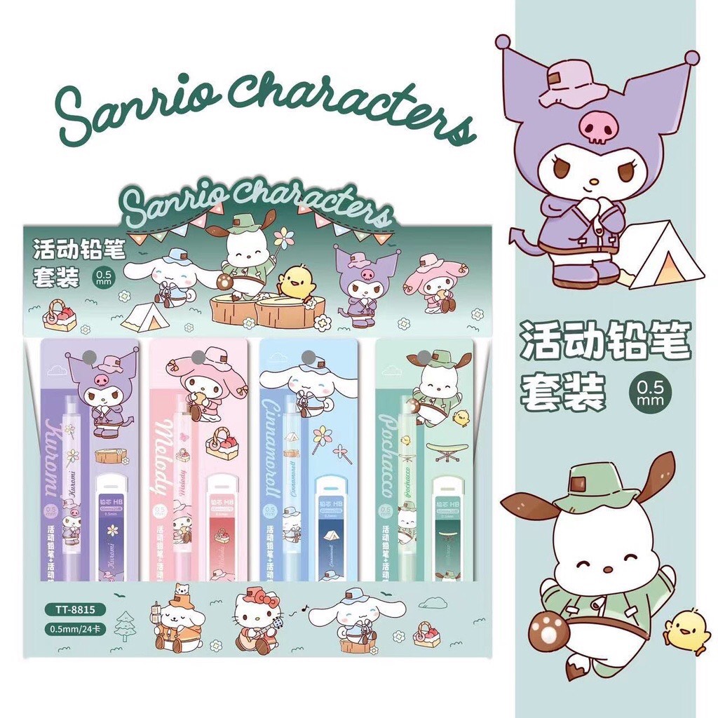 Combo Chì Bấm và Ruột Chì Hoạt Tiết Hoạt Hình Cute Dễ Thương Ngòi 0.5mm