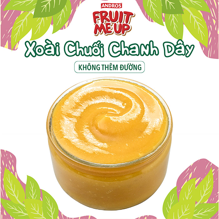 Trái Cây Xay Nhuyễn Nguyên Chất Andros Fruit Me Up - Xoài Chuối Chanh dây - Thùng 42 túi - 90g x 42