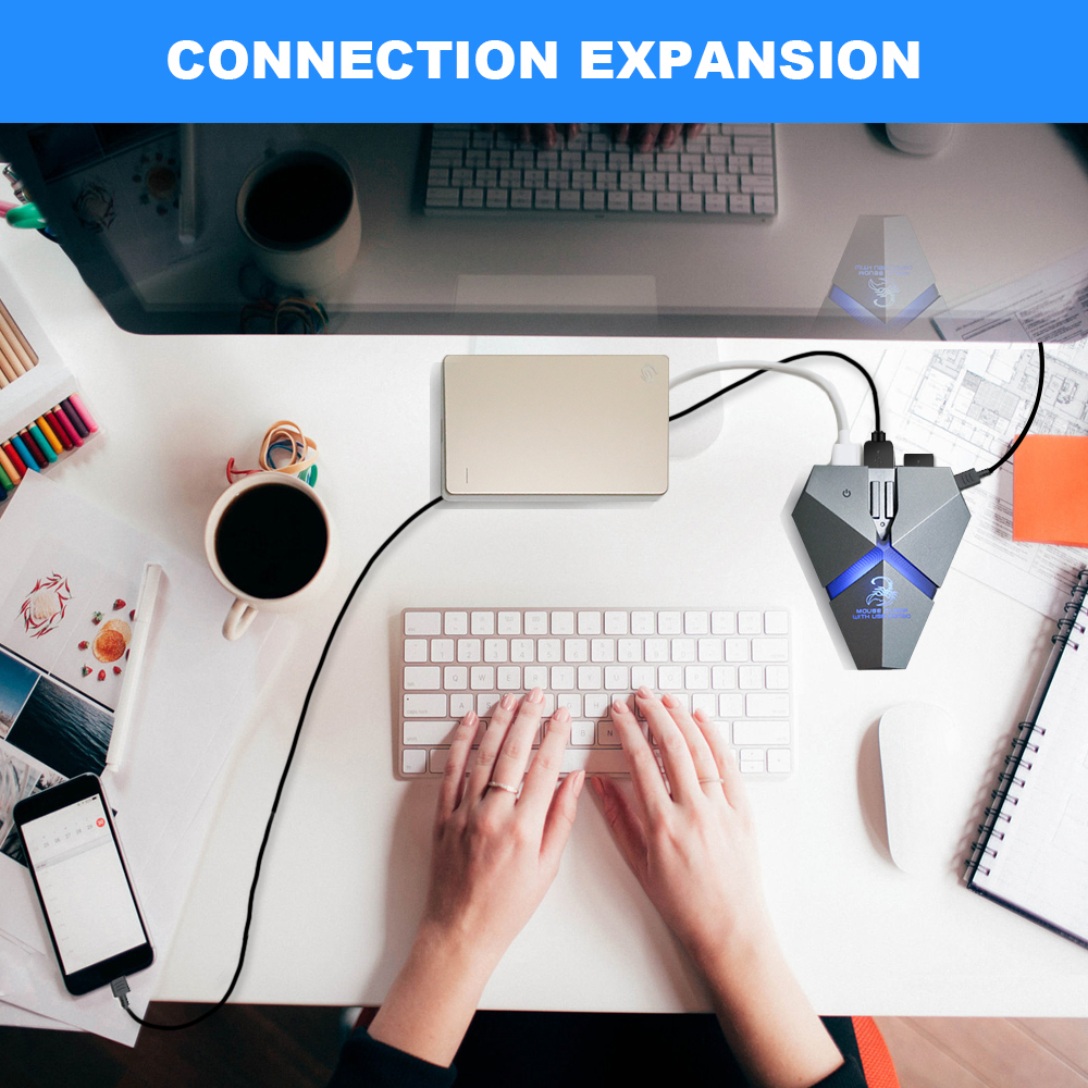 3 Cổng USB2.0 Data Gaming Hub Mouse Bungee USB Hub Splitter TF Card Reader Tốc Độ Cao Có Kẹp Chuột Với USB-CoMbo