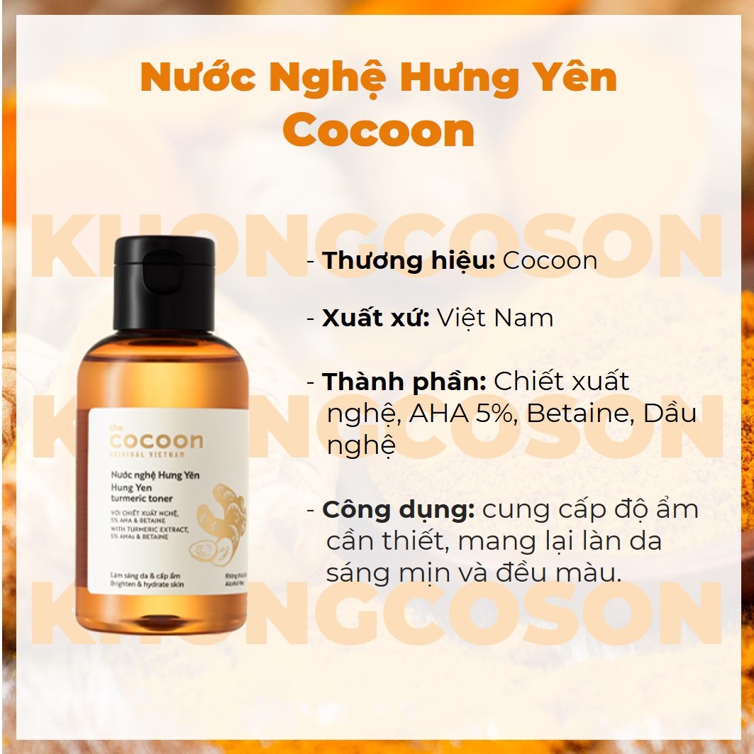 Toner Nghệ Hưng Yên Cocoon 140ml + Tặng Kèm Túi Cói Thời Trang