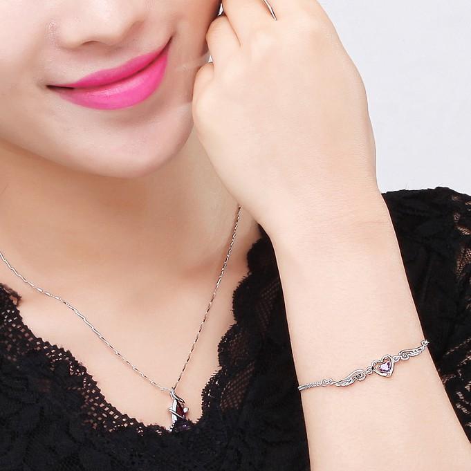 Lắc Tay Bạc Nữ Trái Tim Tình Yêu Và Đôi Cánh Thiên Thần XBL13 - Bảo ngọc jewelry