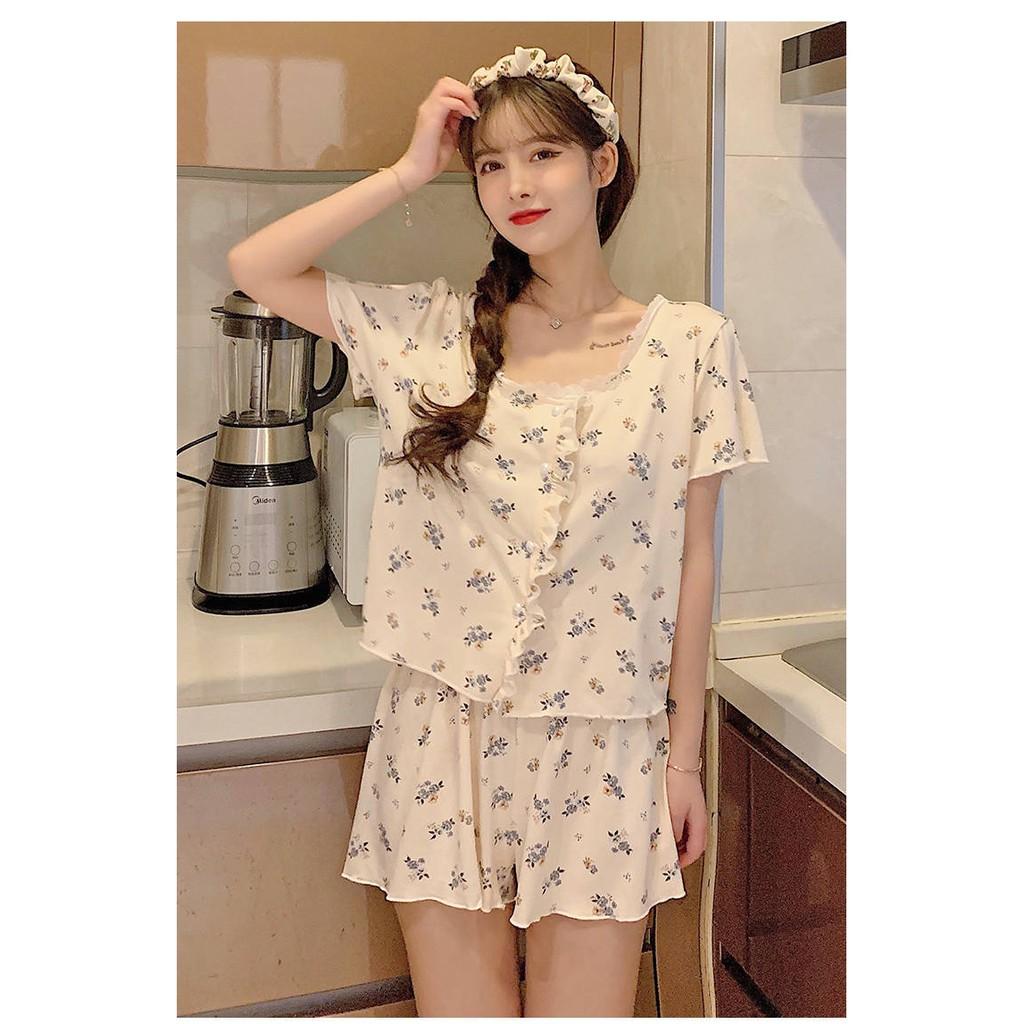 Bộ Đồ Mặc Nhà -Set Bộ Ngủ Hoa Nhí Siêu Nhẹ Mềm mại Phong Cách Nàng Thơ Guu DN26