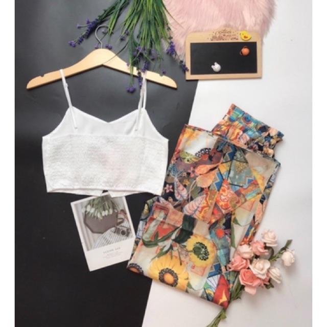 BỘ LỤA ÁO CROPTOP QUẦN XẺ XINH
