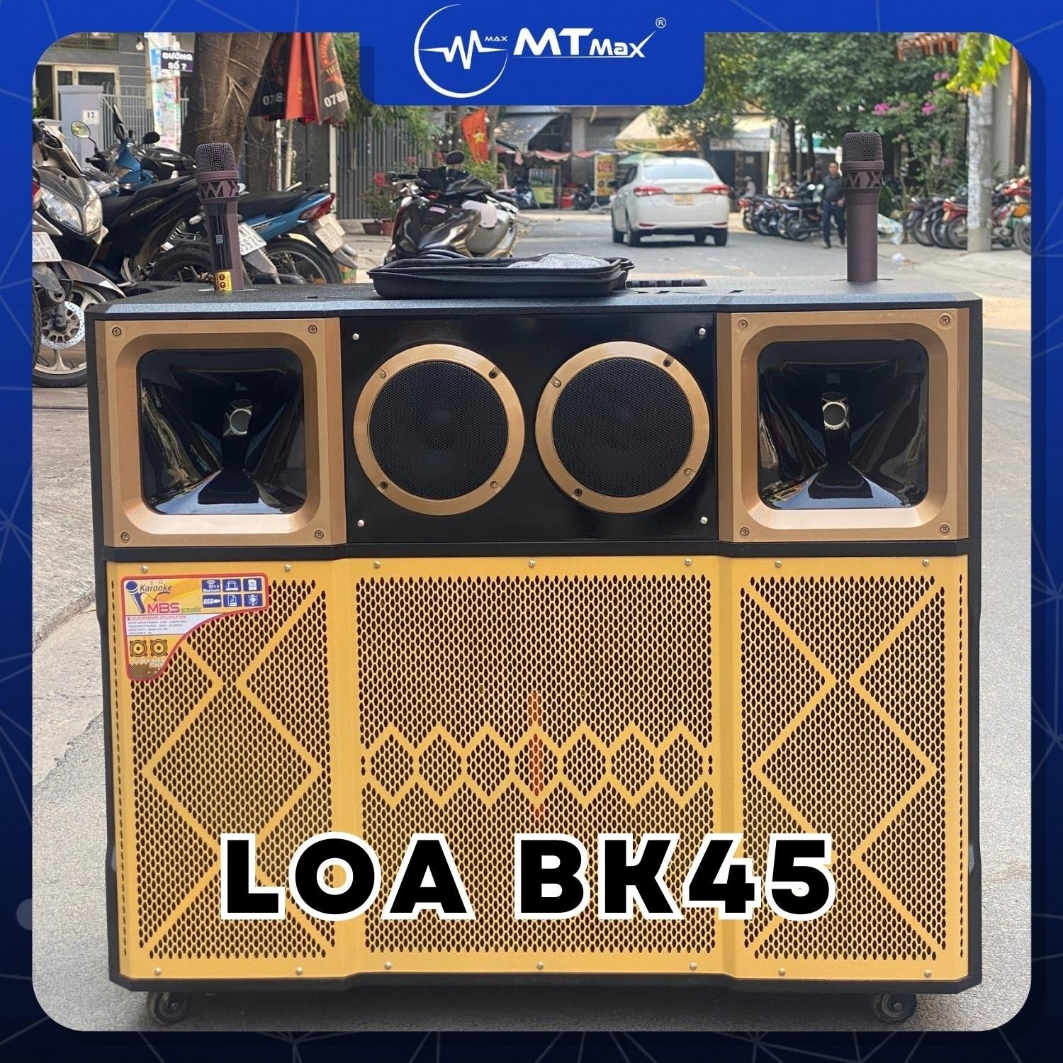 Loa karaoke MTMAX BK45 Cao Cấp - Loa kéo 2 Bass 4 Tấc 2 Trung 2 Treble - Kèm 2 Micro Không Dây công suất 1000w