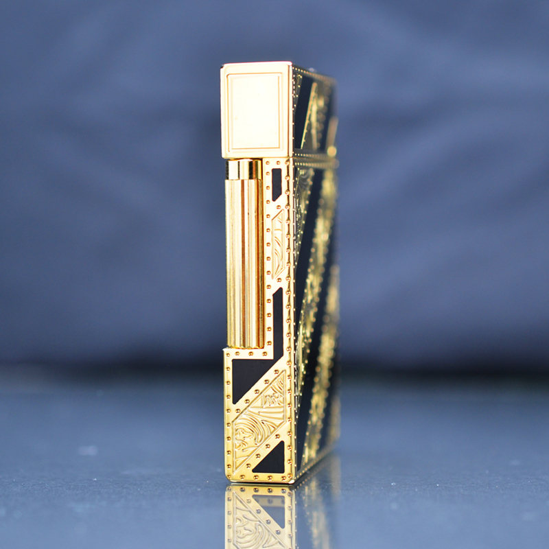 Vỏ Hột Quẹt Bật Lửa Upon D42V Họa Tiết Hoa Lá Sơn Mài Nền Đen Vàng Đối Nhau - Dùng Gas Đá Cao Cấp