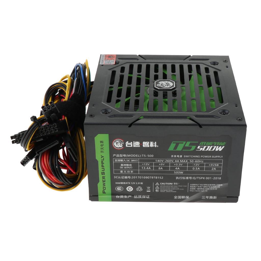 500W  Power Supply Unit PSU with Silent Cooling Fan for Desktop Computer