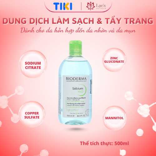 Dung dịch làm sạch và tẩy trang công nghệ Micellar cho da hỗn hợp, da dầu, và da mụn Bioderma Sebium H2O - 500ml