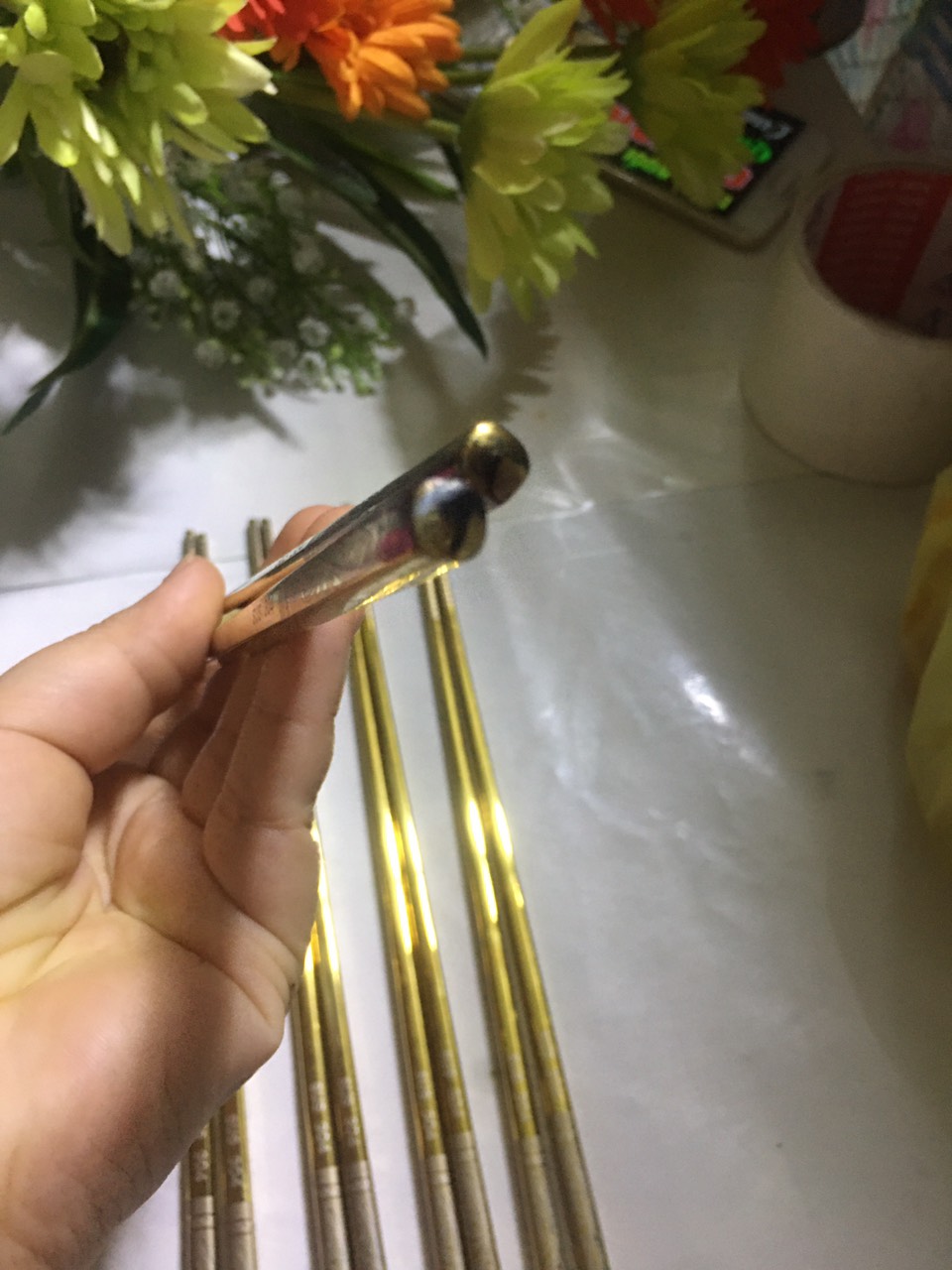Bộ 5 đôi đũa SUS inox 304 đăc ruột chống trượt cao cấp KOREA màu bạc/vàng sang trọng dài 22 cm