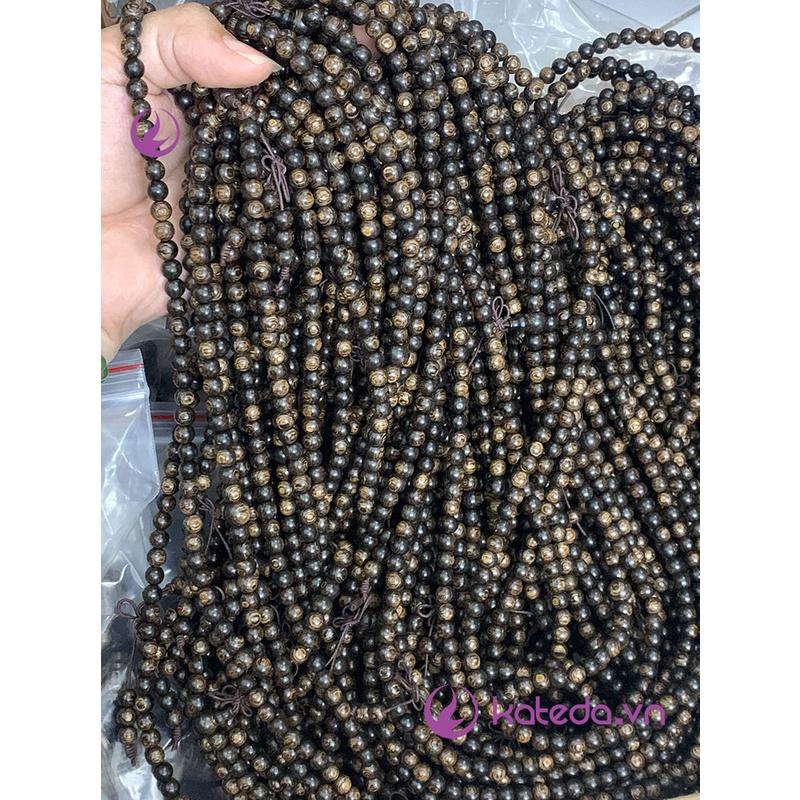 Vòng Tay Trầm Hương Chuỗi Tràng Hạt 6mm 108 Hạt Mix Cỏ Bốn Lá,Trầm Sánh Chìm Quảng Nam Việt Nam