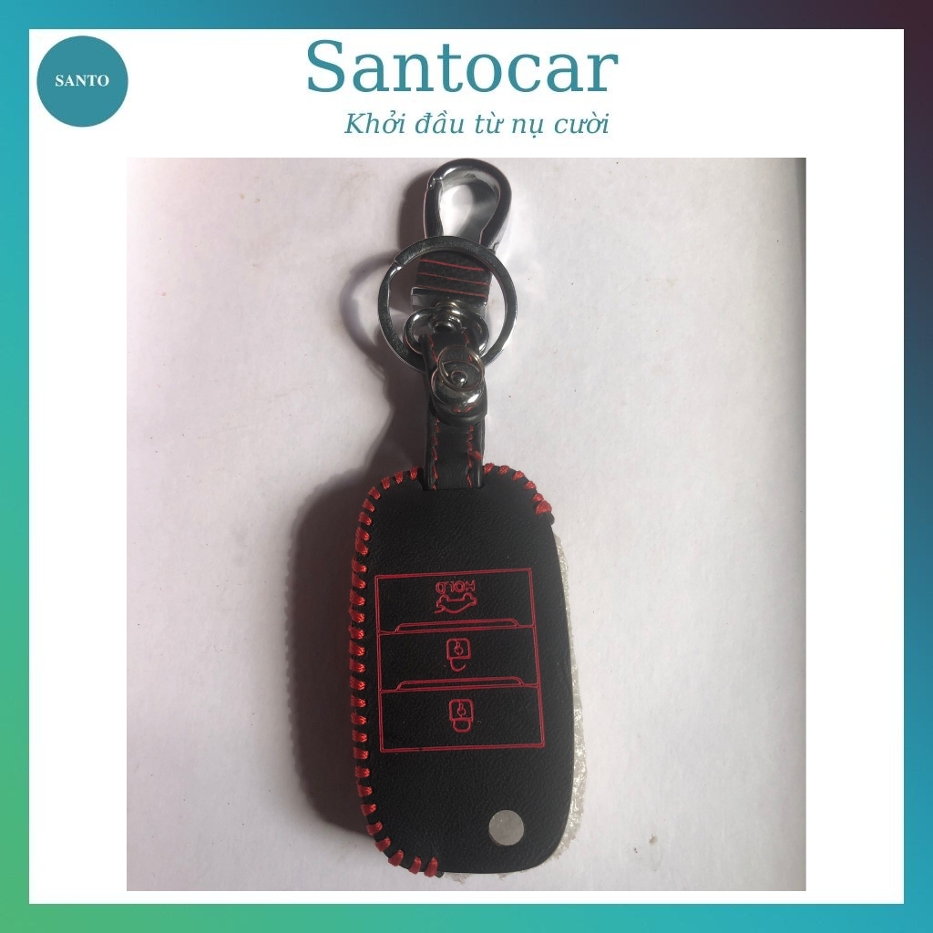 Bao da chìa khóa Kia Morning, Soluto, Seltos, Cerato, K3, Rio, Rondo, Cerato chìa gấp 3 nút Santocar