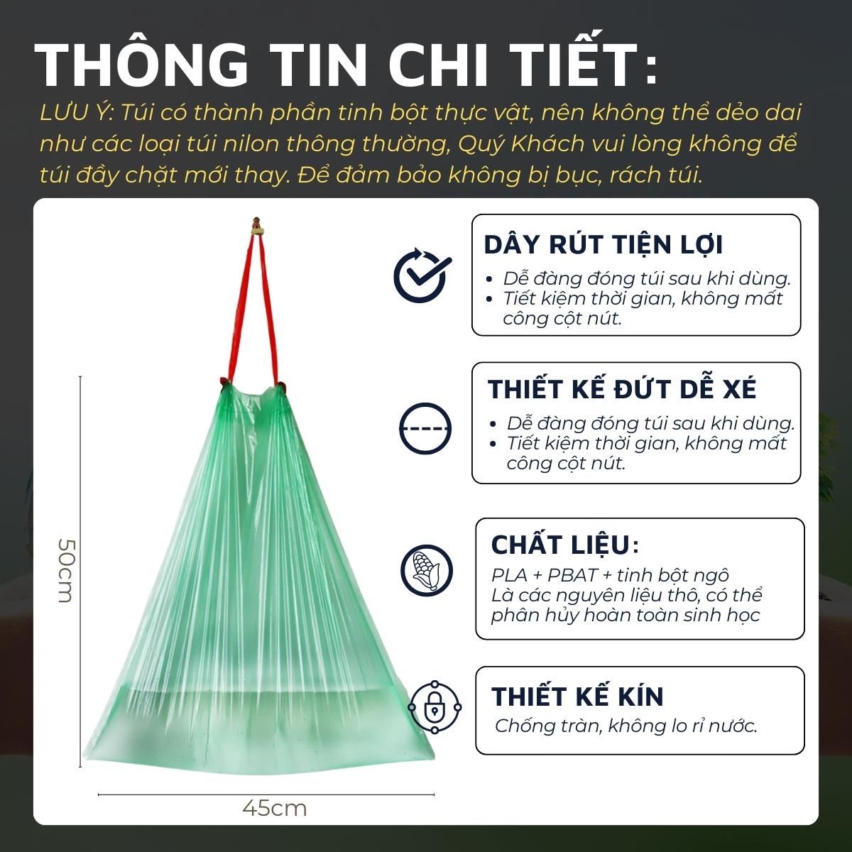 Túi rác tự phân hủy sinh học DandiHome có dây rút