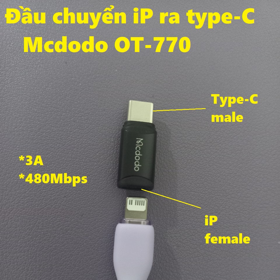 Đầu chuyển dây sạc cho iP sang type C dòng 3A Mcdodo OT-770 _ hàng chính hãng