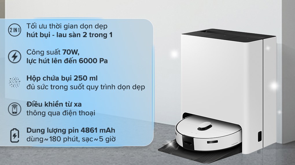 Robot hút bụi lau nhà Samsung VR7MD96514G/SV - Hàng Chính Hãng