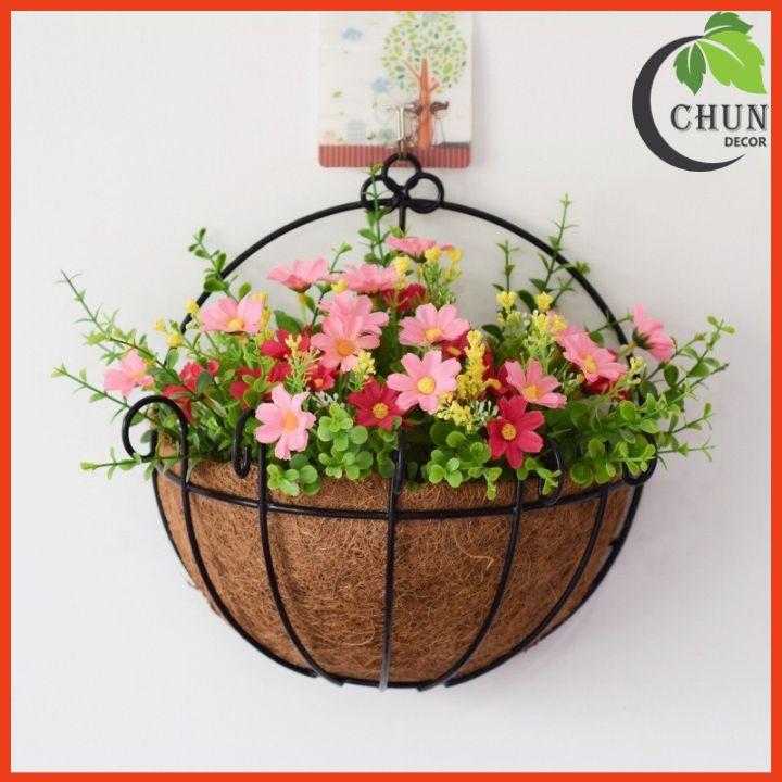 Hoa Giả, Giỏ Hoa Treo Tường Hoa Trang Trí Nhà Cửa Ban Công Lối Đi Sân Vườn Tặng Móc Treo