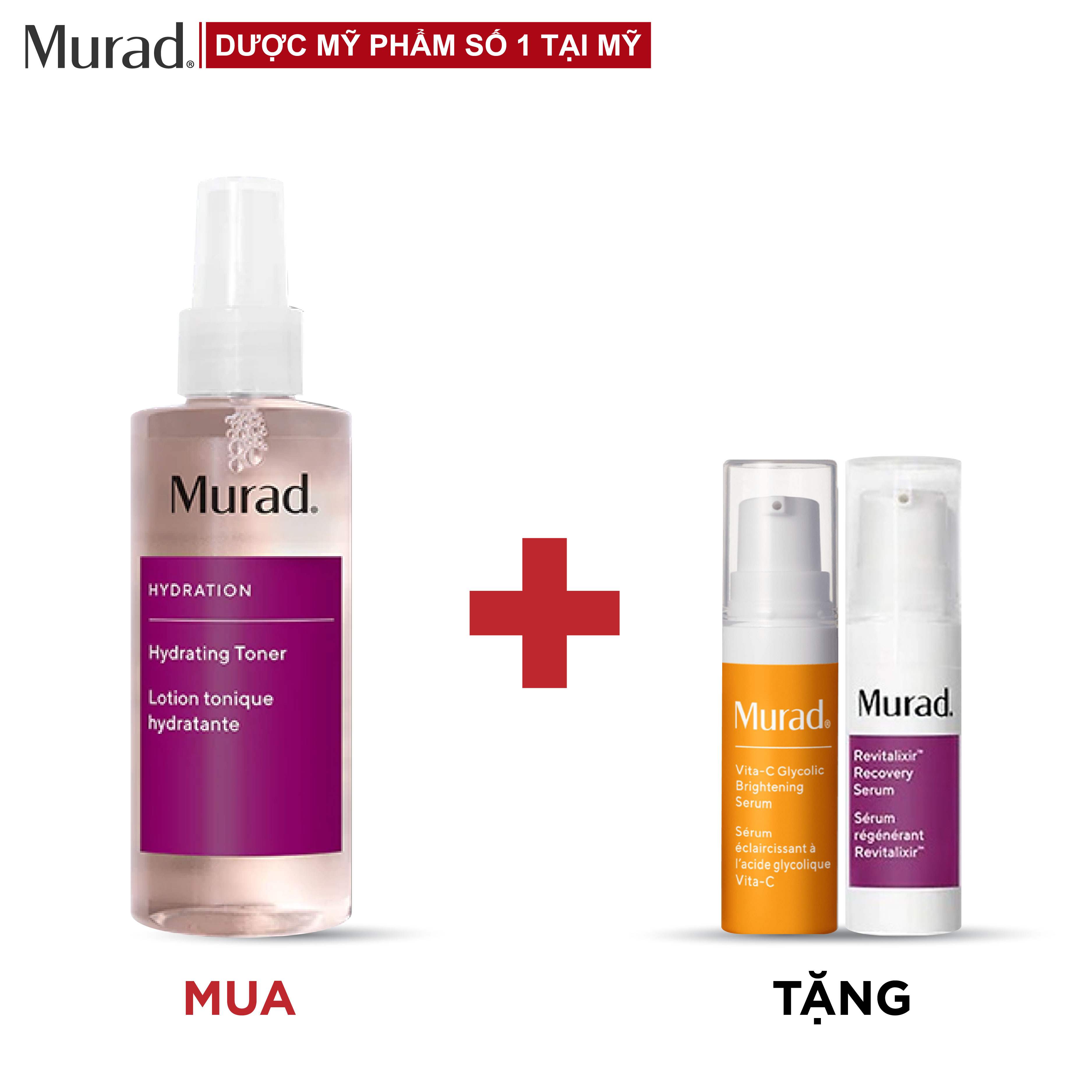 Toner cấp ẩm Murad Hydrating Toner 180ml Tặng Vita-C Glycolic Brightening Serum  5ml + Revitalixir Recovery Serum 5ml