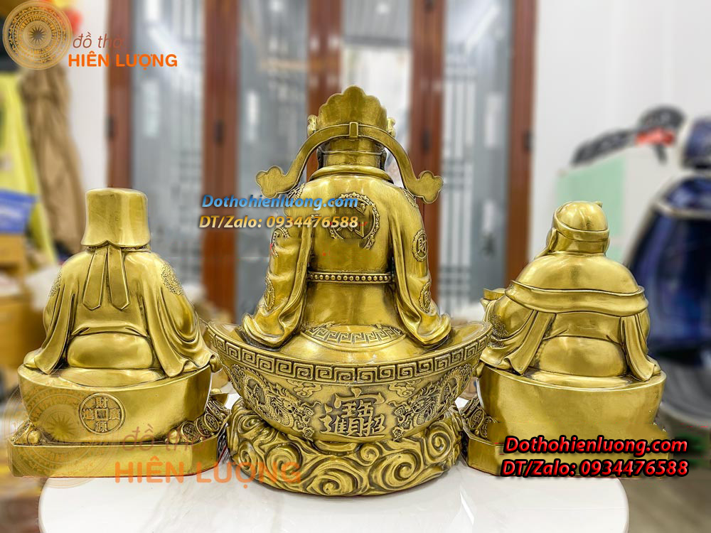 Bộ 03 Tượng: Ông Phát Cao 40cm Nặng 8,5kg, Thần Tài - Thổ Địa Cao 30cm Nặng 7,2kg/đôi Màu Vàng Bằng Đồng Nguyên Chất