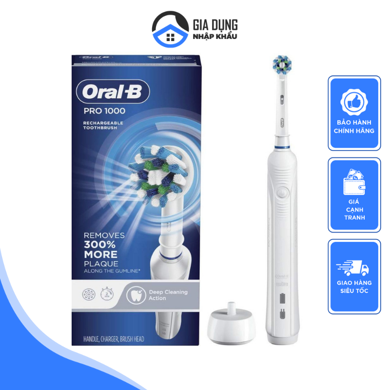 Bàn Chải Đánh Răng Điện Oral-B Pro 1000, Oral B Electric Toothbrush, Ngừa Sâu Răng, Nhập Đức, Hàng Chính Hãng