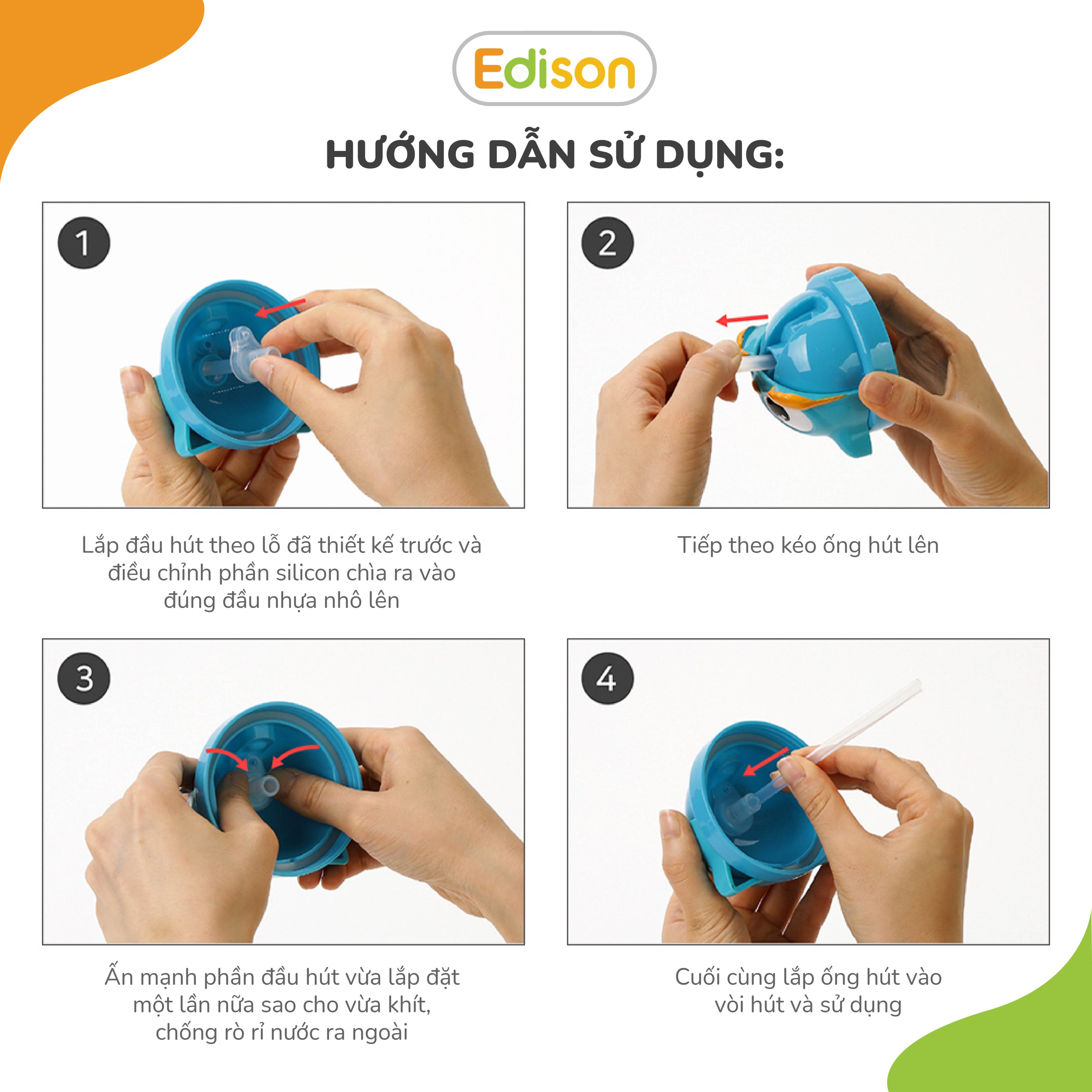 Set ống hút sữa silicon đa năng Edison chính hãng Hàn Quốc cho bé tập hút màu trắng mã 3024