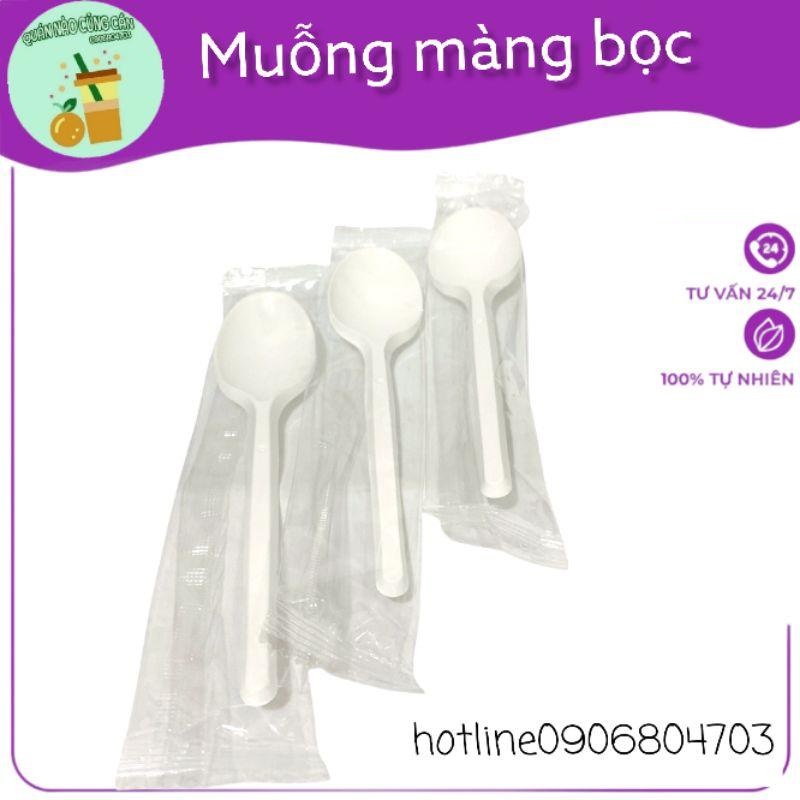 50 muỗng màng bọc, muỗng nhựa trăng cao cấp dùng một lần 15cm dùng quán ăn