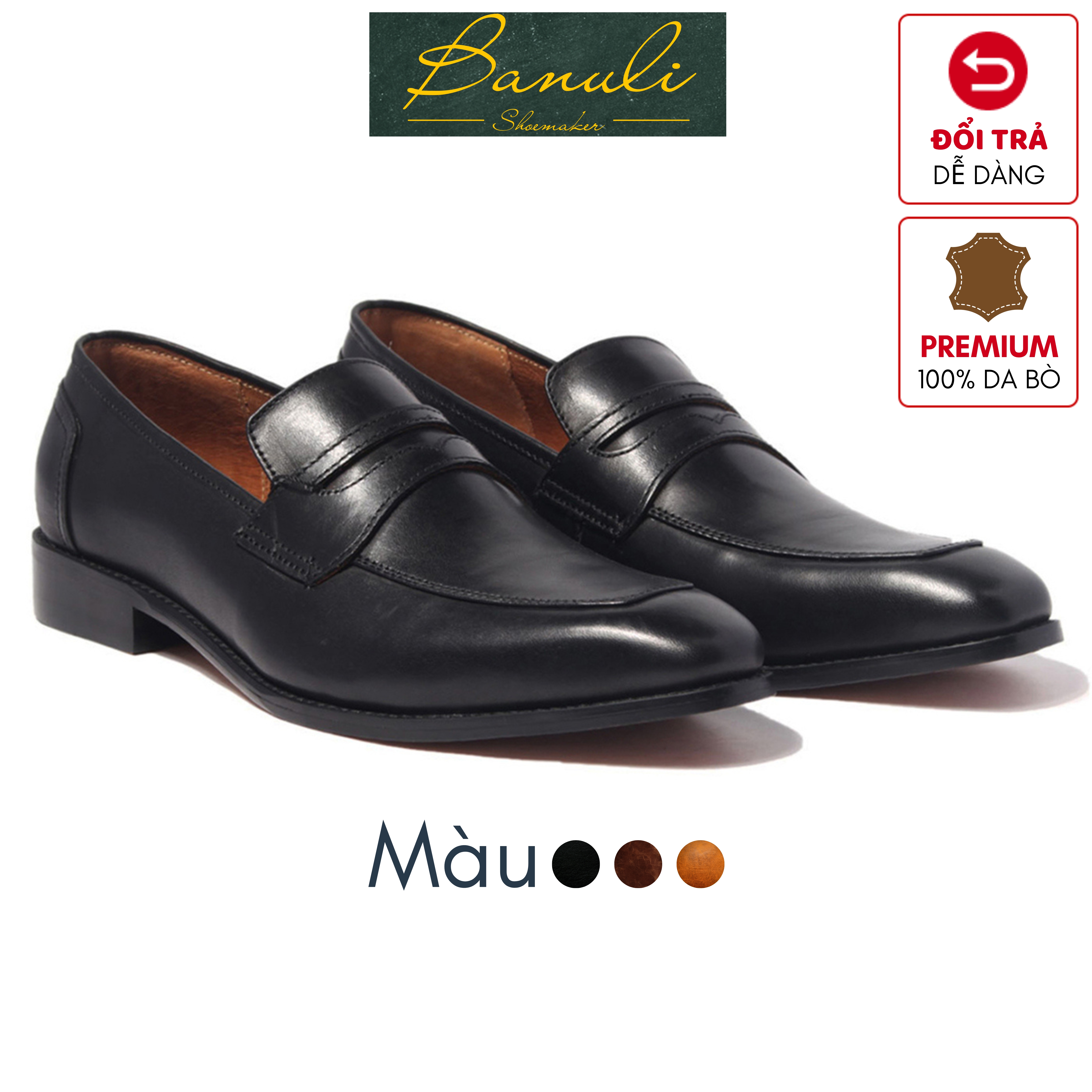 Giày Tây Lười Banuli Nam Công Sở Da Bê Italian H1PL1M0 Penny Loafers (Da Mềm Dẻo, Đế Siêu nhẹ, Bảo Hành Trọn Đời)