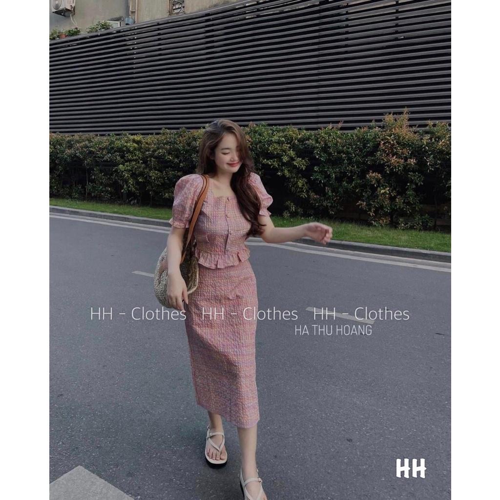 SET ĐI CHƠI, SET 2 MÓN ÁO CROPTOP CỔ VUÔNG TAY NGẮN PHỒNG PHỐI CHÂN VÁY DÀI CỰC HOT