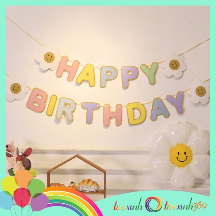 Dây chữ Happy Birthday trang trí sinh nhật mẫu hoa cúc