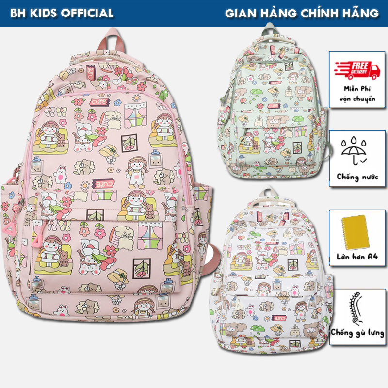 Balo Nữ Ulzzang BH Kids đi học, đi chơi, sức chứa lớn, họa tiết hoạt hình Nhật Bản dễ thương - CH117