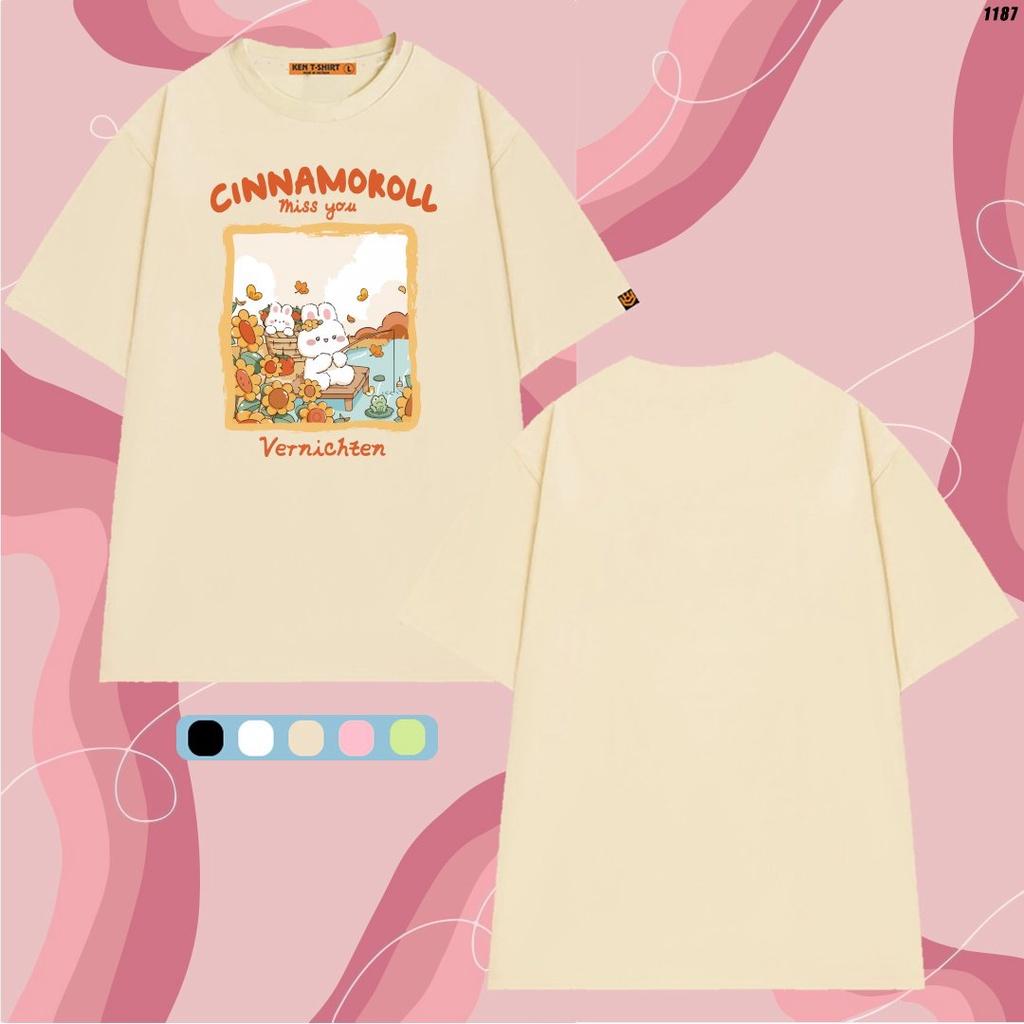 Áo cặp áo đôi áo thun tay lỡ unisex in hình Thỏ Cinnamoroll dễ thương