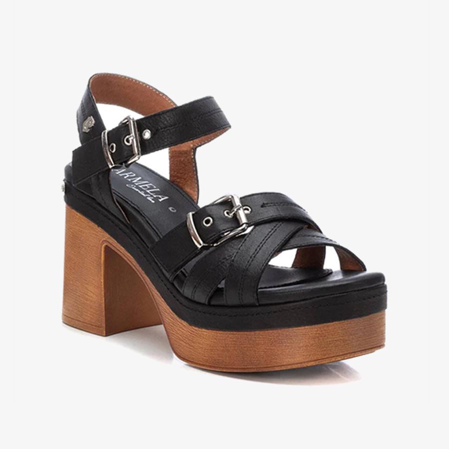 Giày Cao Gót Nữ CARMELA Black Leather Ladies Sandals