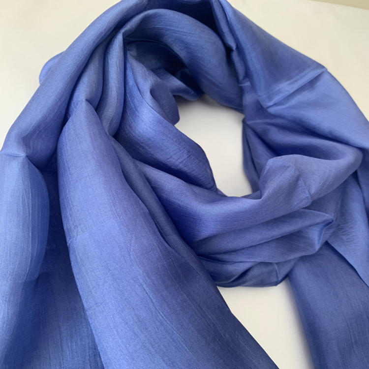 Khăn quàng cổ lụa tơ tằm trơn màu xanh tím, 100%silk, hàng thủ công chất lượng cao